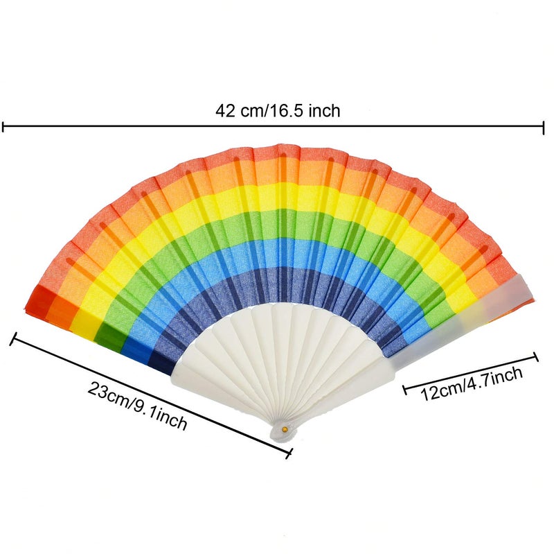 TKMOS 12 Pack Rainbow Folding Fans Colorful Hand Held Fan, Rainbow Party Decoration Hand Folding Fans for Women/Men - Image 4